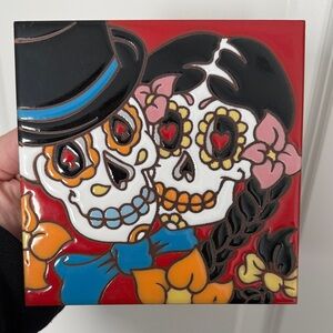 Colorful Day of the Dead Ceramic Tile - husband and wife